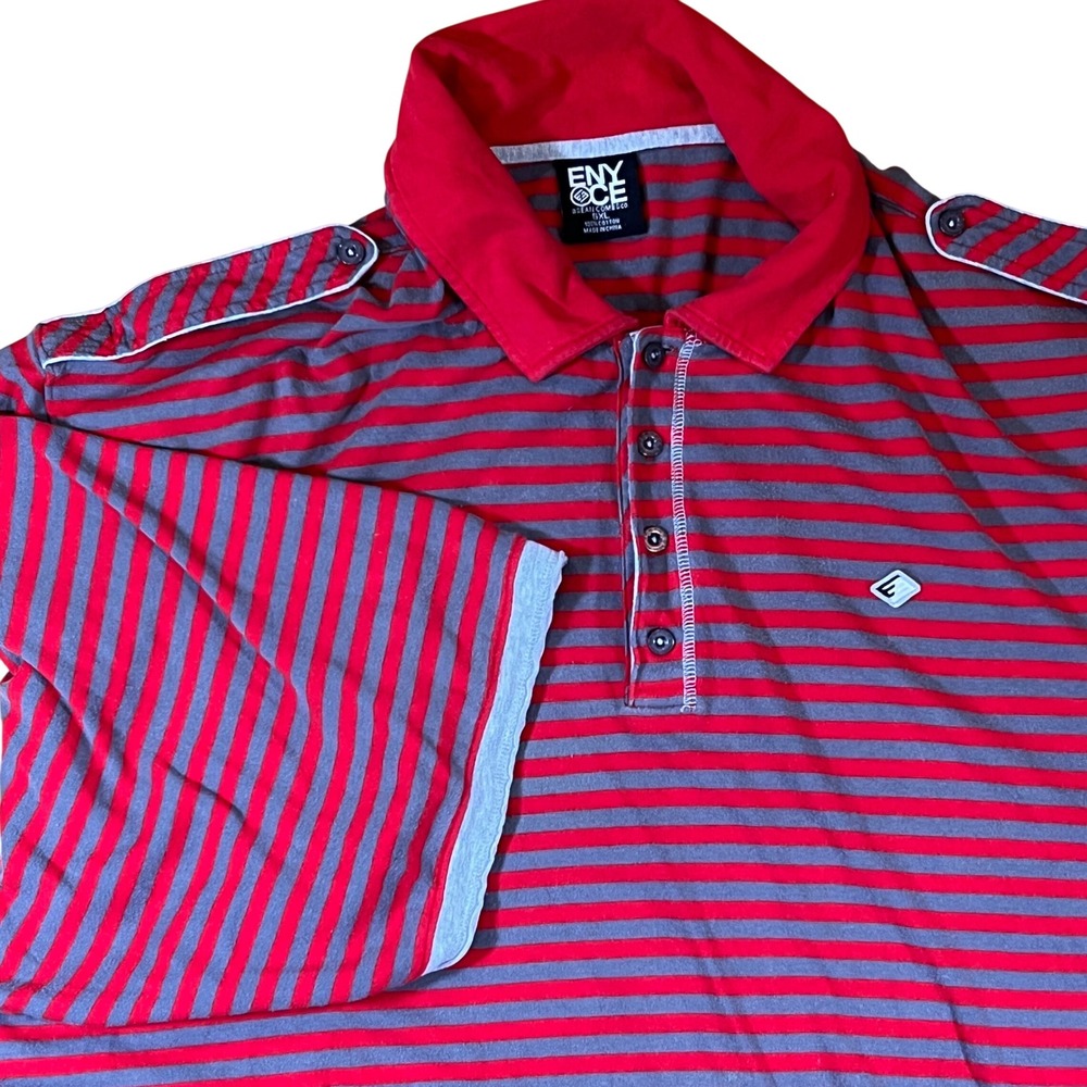 VTG Enyce Red Gray Striped Polo Shirt Men 5X Y2K Streetwear Hip Hop Baggy Cotton